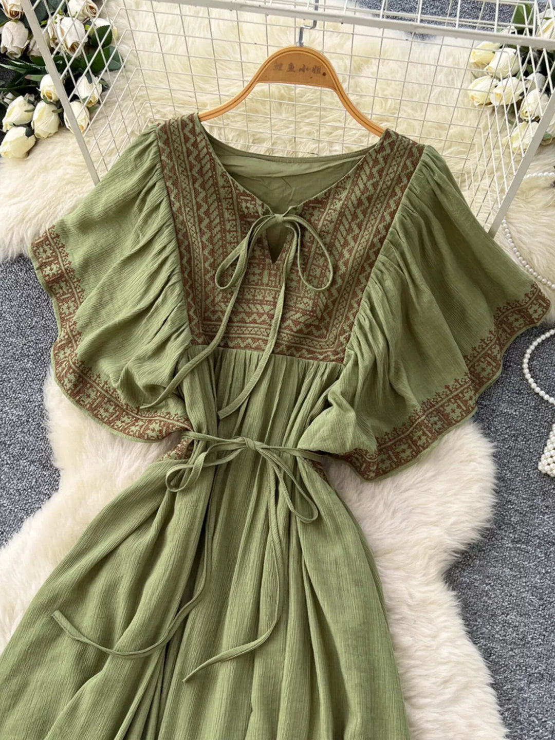 Tie Neck Short Sleeve Dress