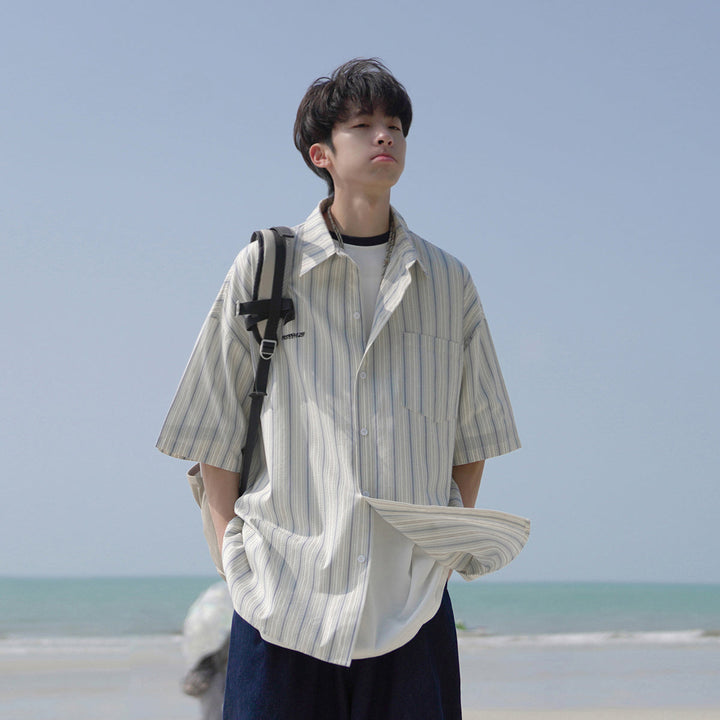 Men's Solid-Color Striped Short-Sleeve Top