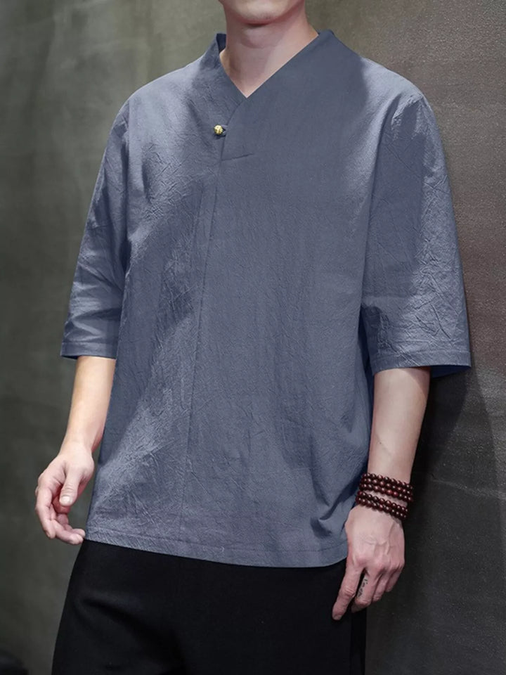 Men's Plus Size Solid Color 3/4 Sleeve Shirt