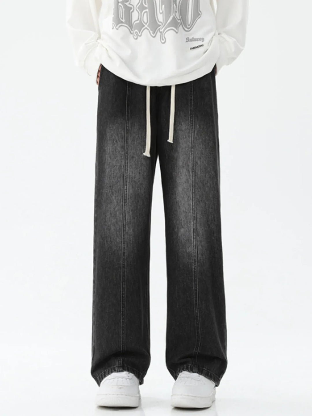 Men's Full Size Drawstring Wide Leg Jeans Plus Size