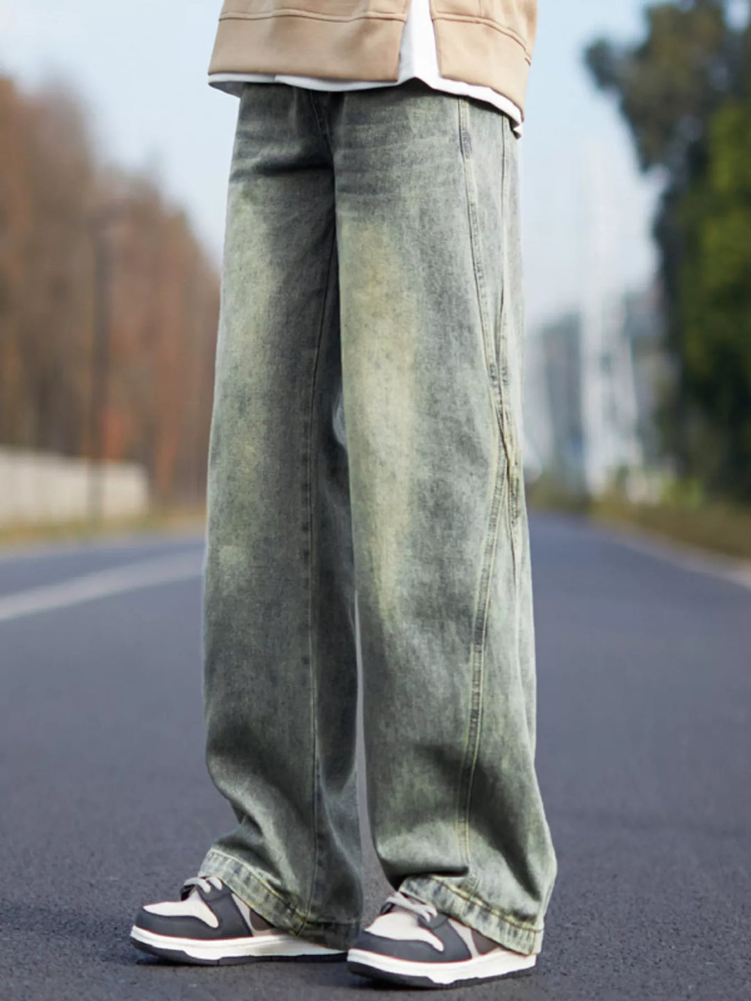 Men's Plus Size Vintage Wash Wide Leg Jeans