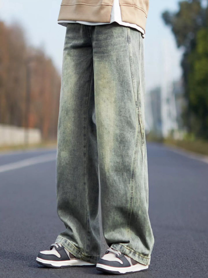 Men's Plus Size Vintage Wash Wide Leg Jeans