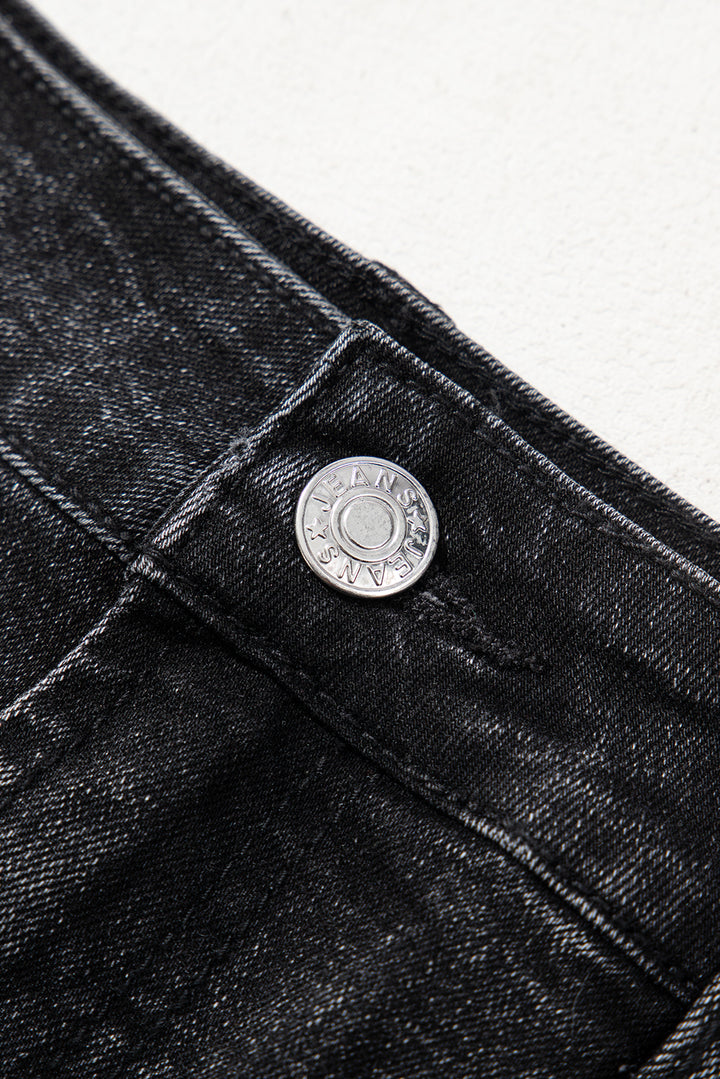 Carbon Grey Mineral Wash Ripped Raw Hem Denim Mini Skirt
