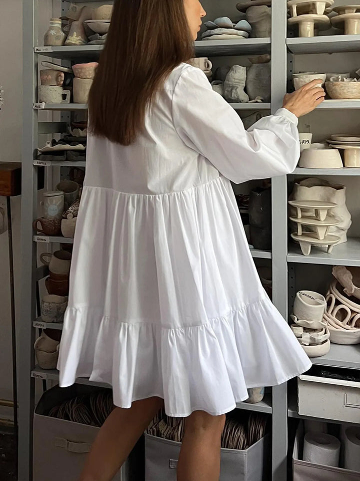 Tiered Long Sleeve Shirt Dress