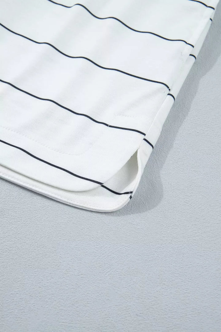 Stripe Half Sleeve Tee and Drawstring Shorts Set