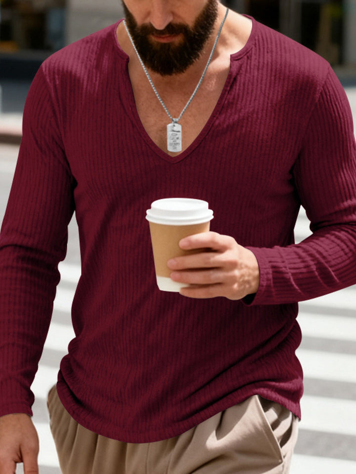 Men's Full Size Casual Ribbed Long Sleeve T-Shirt Plus Size