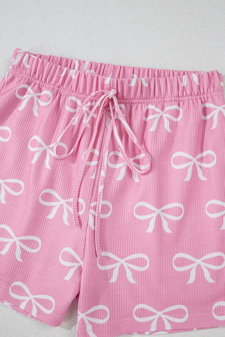 Bowknot Printed Notched T-Shirt and Shorts Set