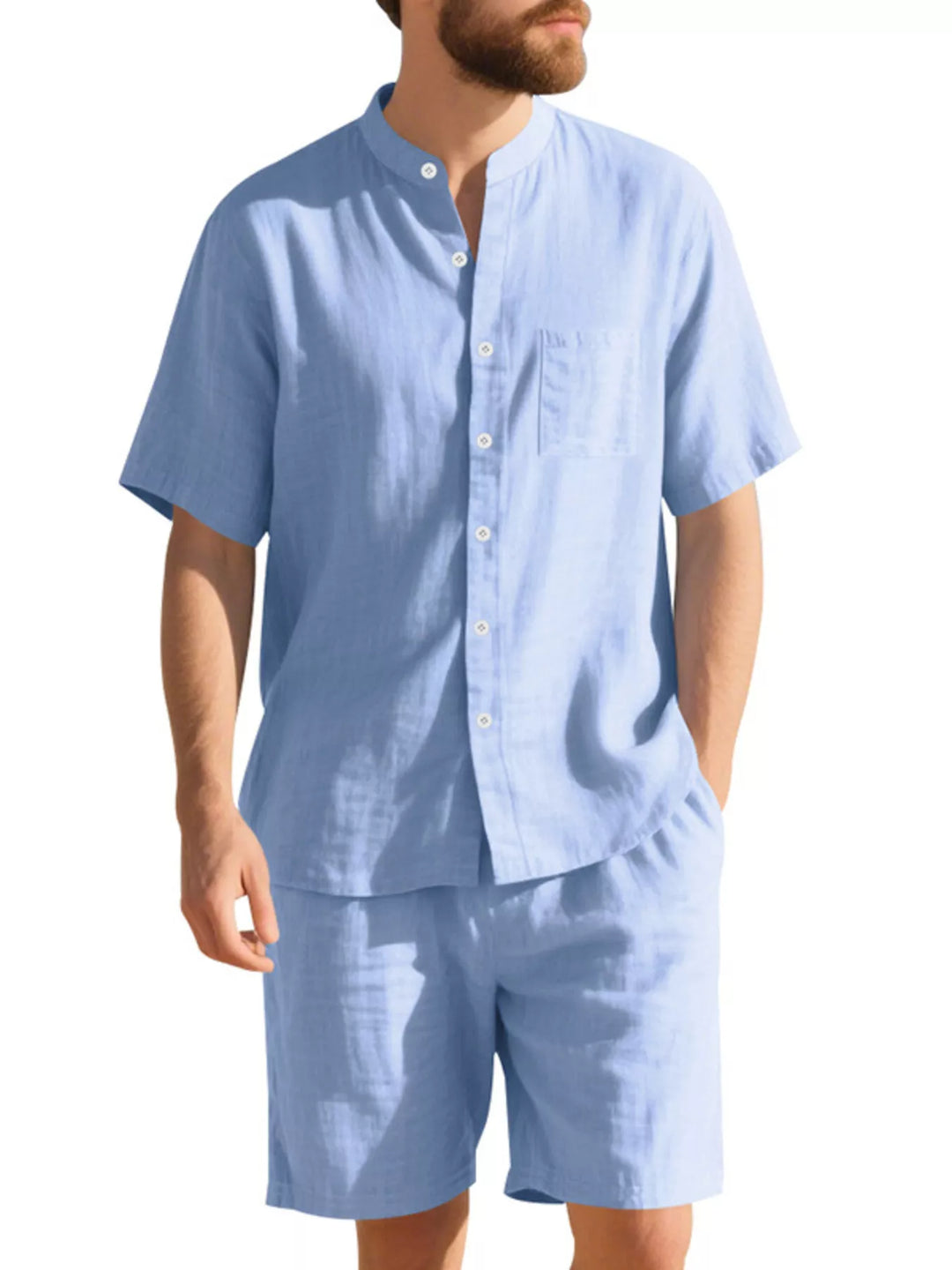 Men's Full Size Casual Short Sleeve Shirt and Shorts Set Plus Size