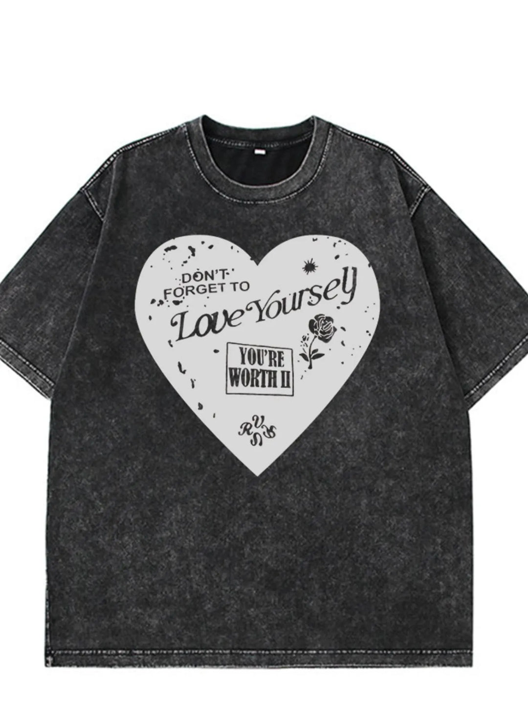 Heart Round Neck Short Sleeve T-Shirt