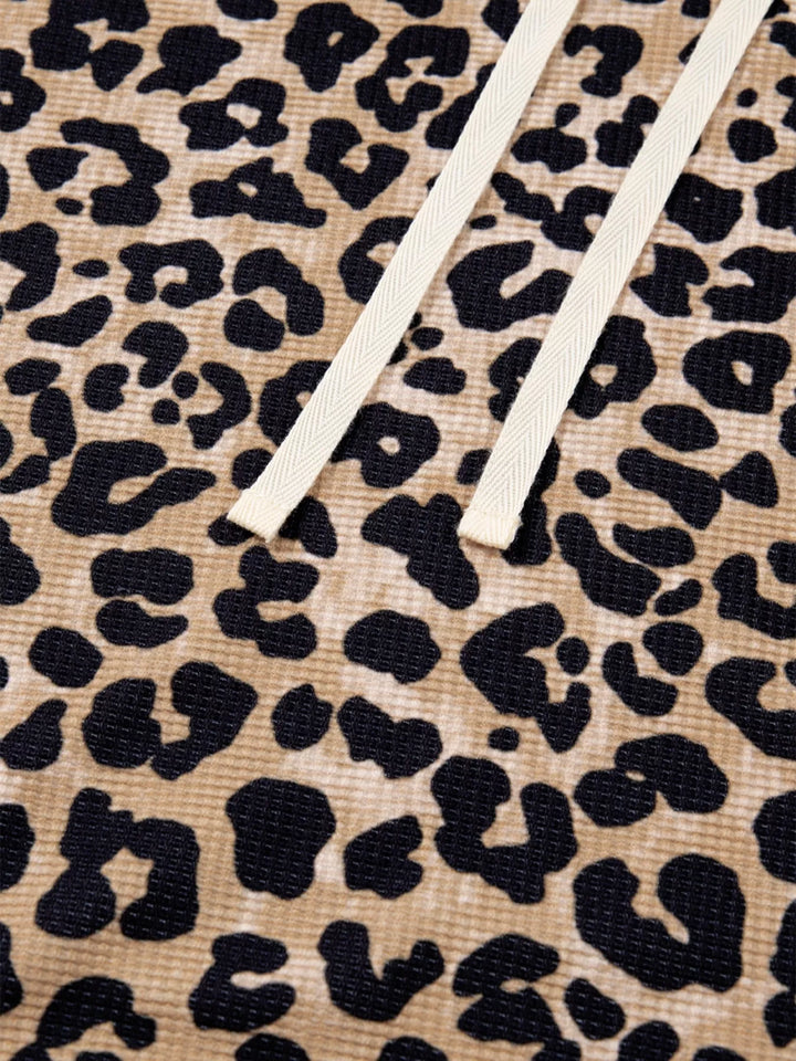 Leopard Print Long Sleeve Hoodie with Pocket