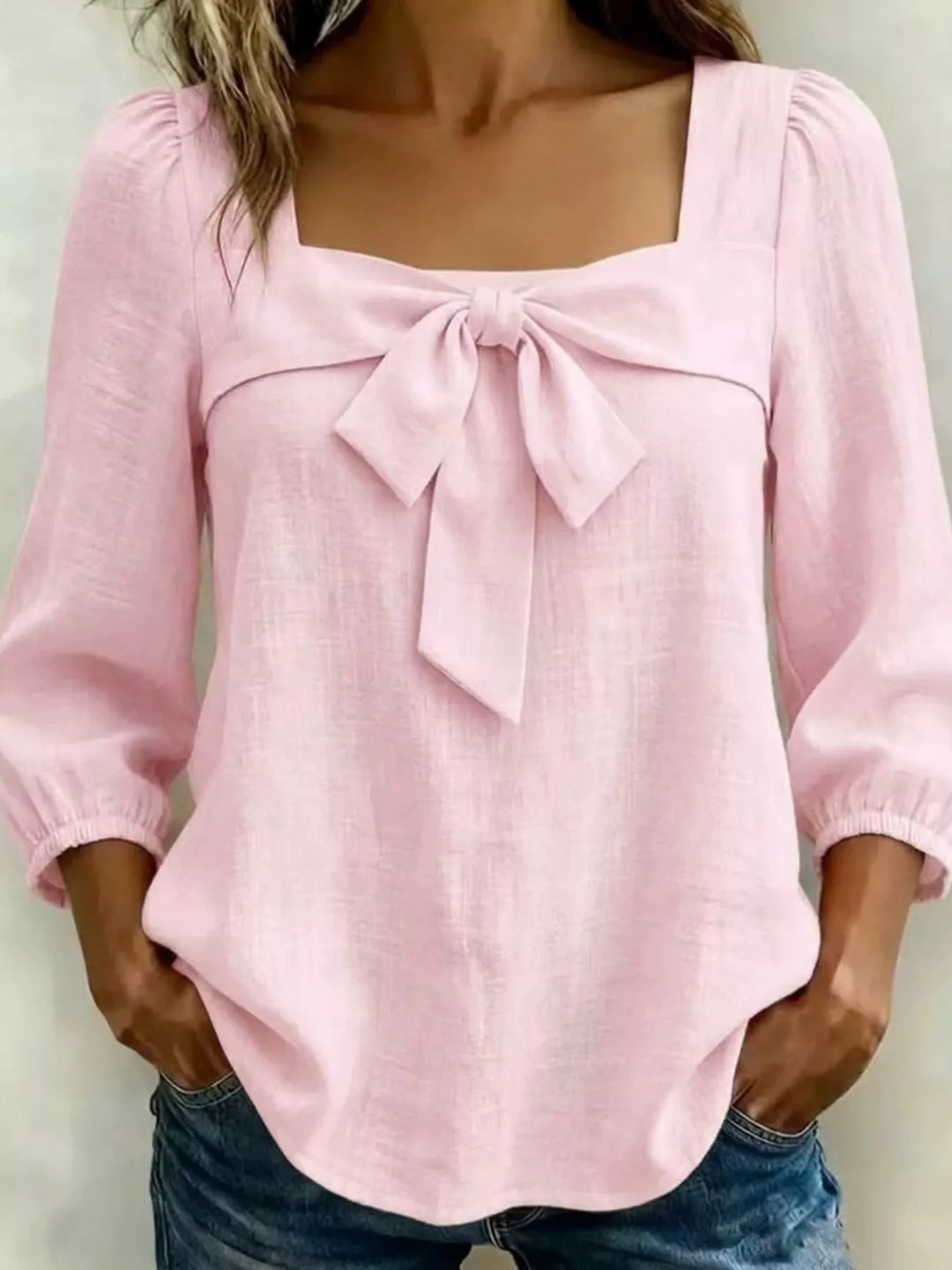 Full Size Bow Front Square Neck Blouse Plus Size