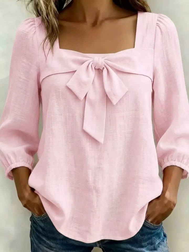 Full Size Bow Front Square Neck Blouse Plus Size