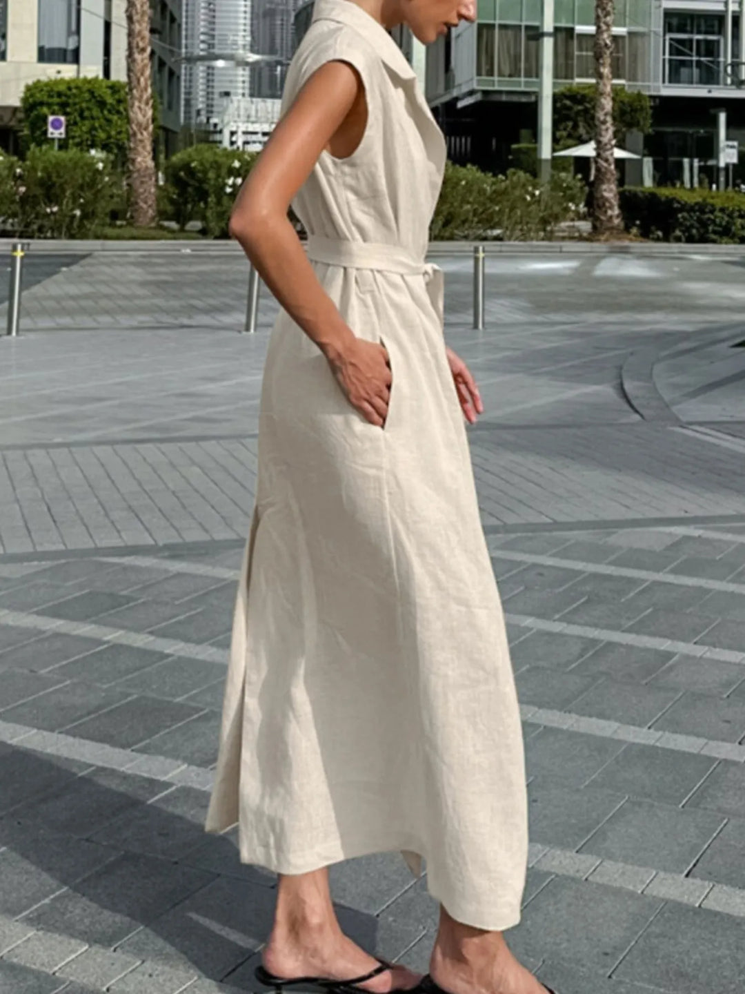 Tie Waist Cap Sleeve Maxi Dress
