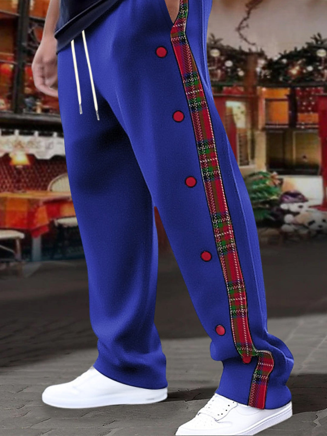 Men's Full Size Plaid Trim Snap-Button Track Pants Plus Size