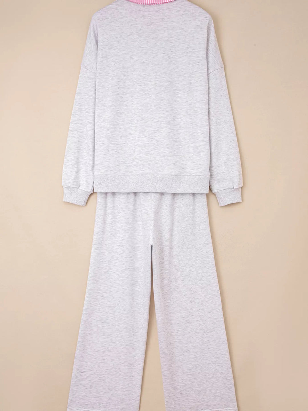 Contrasted Trim Frilled Collar Drop Shoulder Top and Drawstring Pant Set