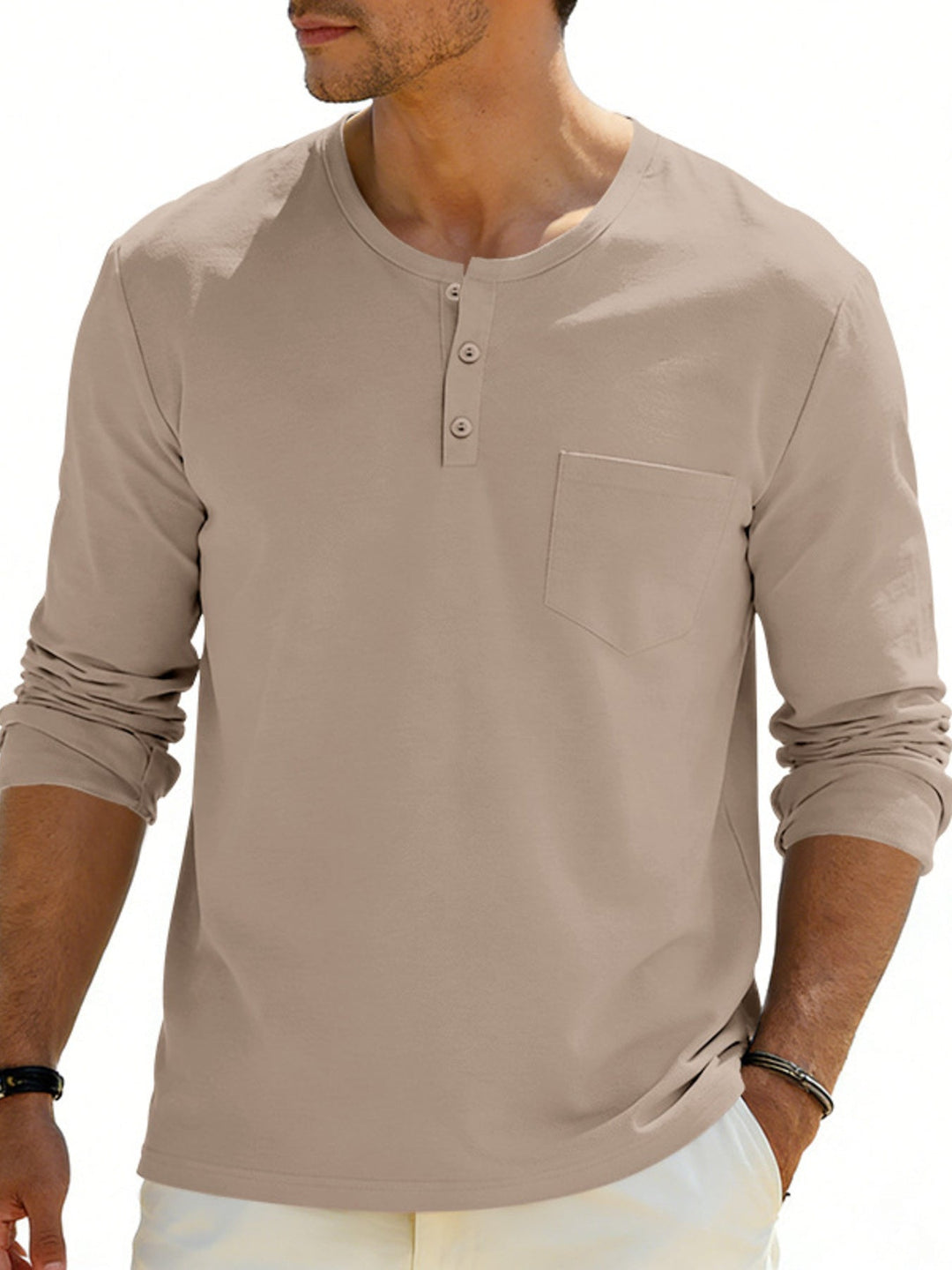 Men's Plus Size Casual Long Sleeve Henley T-Shirt with Pocket