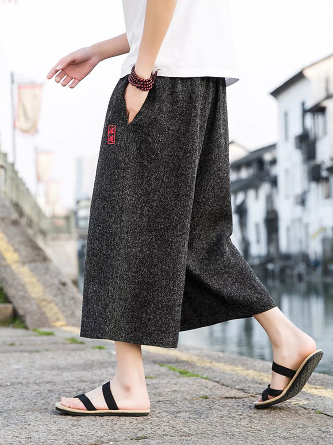 Men's Plus Size Casual Wide Leg Cropped Pants