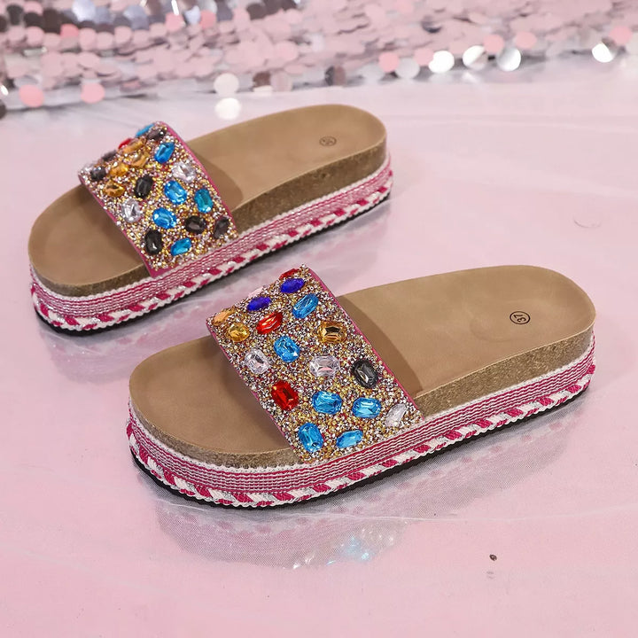 Rhinestone Open Toe Platform Sandals