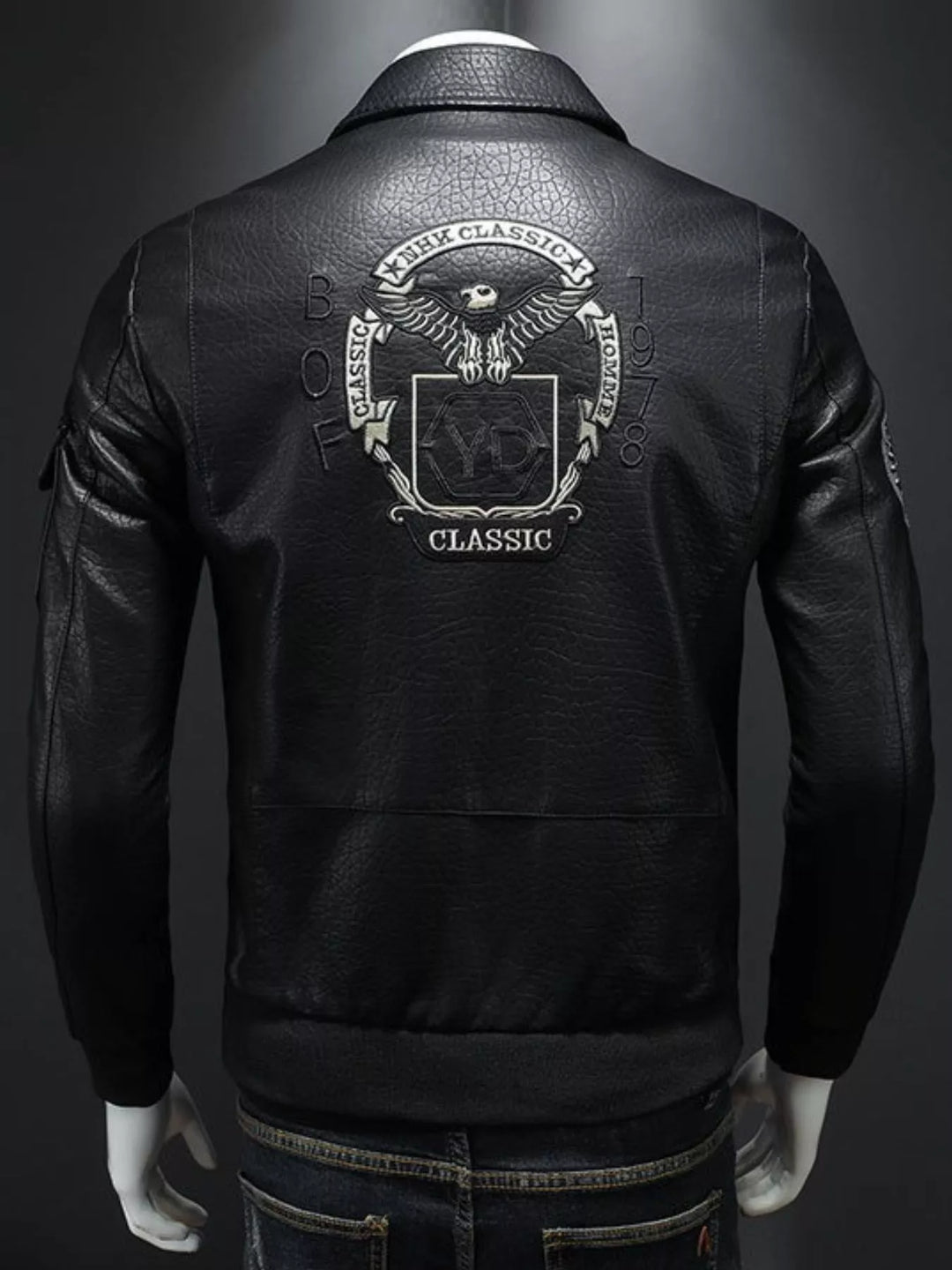 Men's Plus Size Zip Up Leather Bomber Jacket