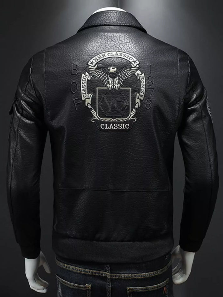 Men's Plus Size Zip Up Leather Bomber Jacket