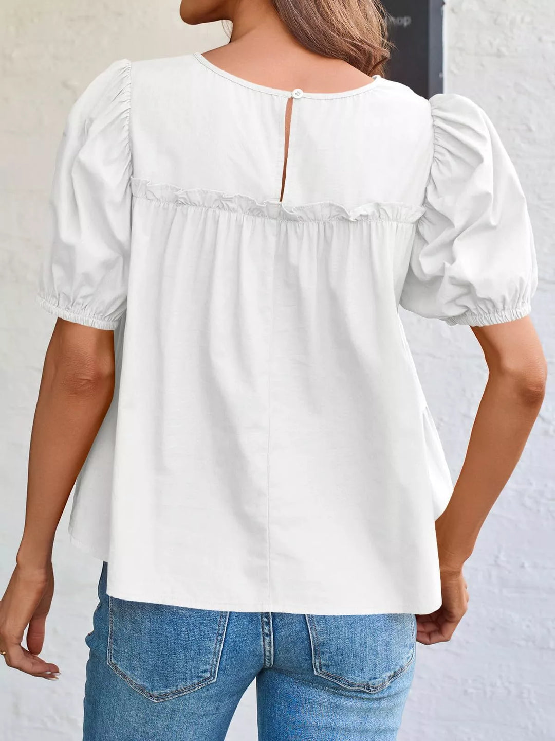 Ruched Tiered Puff Sleeve Blouse