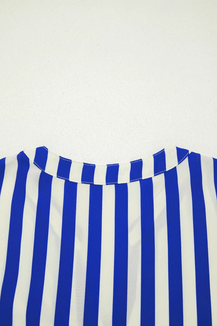 Stripe Balloon Sleeve Loose Button Up Shirt