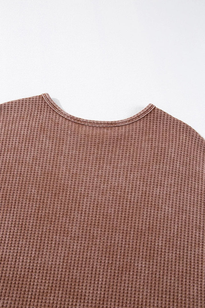 Waffle Knit Fringed High Low Loose Top