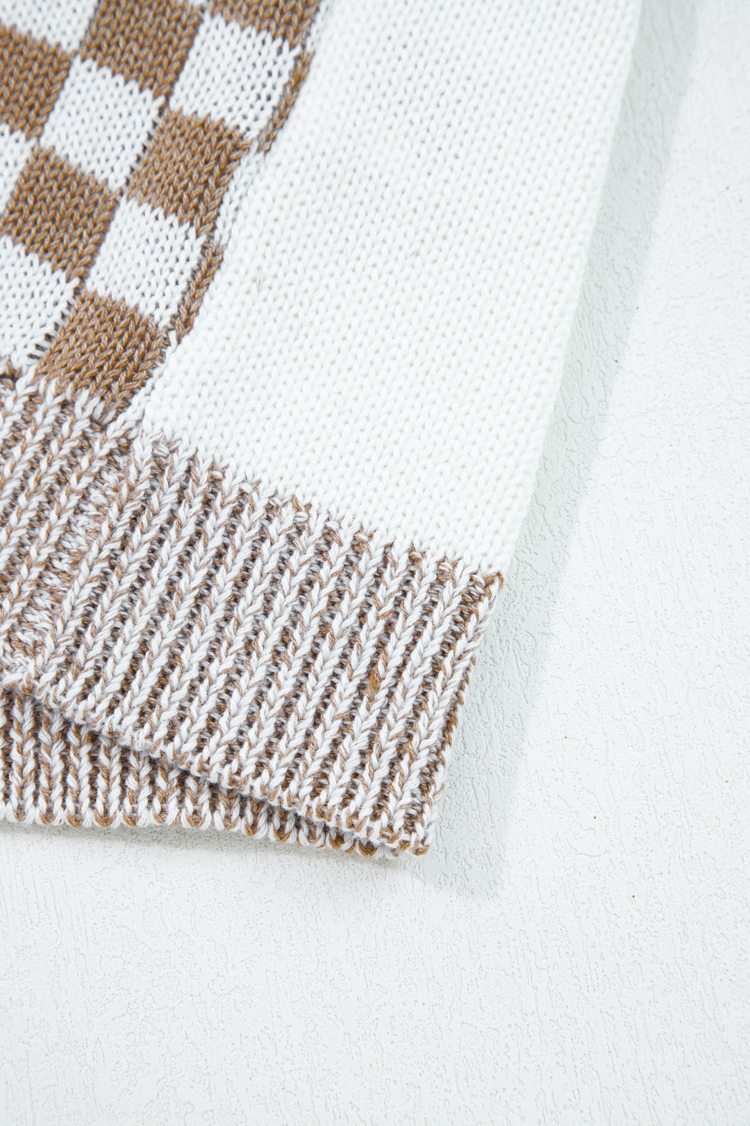 Brown Checkered Bubble Sleeve Drop Shoulder Open Cardigan