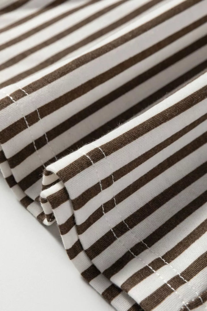 Stripe Elastic High Waist Pocketed Loose Pants