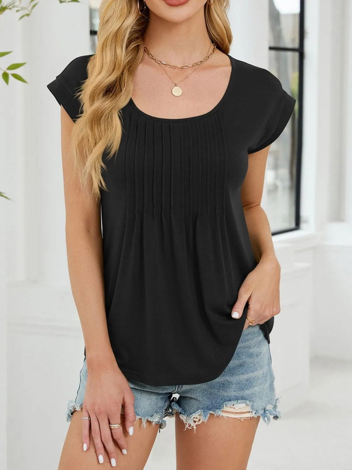 Pleated Front Scoop Neck T-Shirt