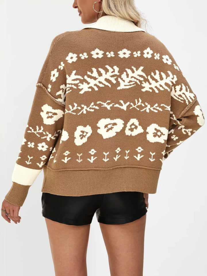 Floral Pattern Button-Down Cardigan