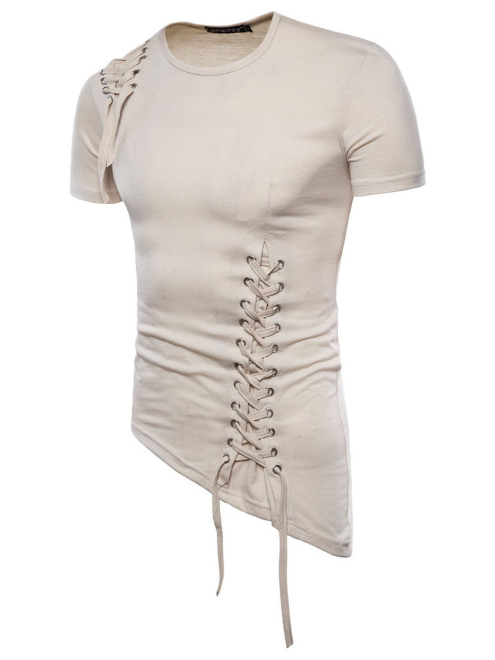 Men's Lace-Up Asymmetric Hem T-Shirt