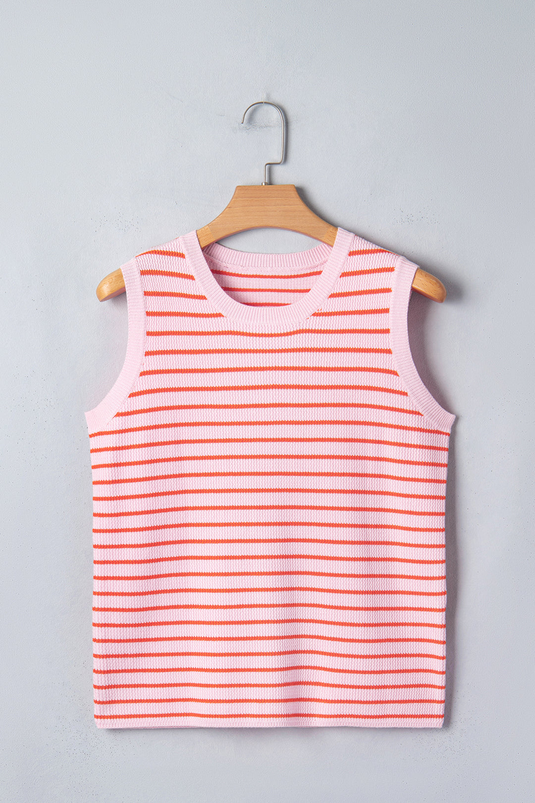 Pink Stripe Textured Knit Sleeveless Casual Sweater Top