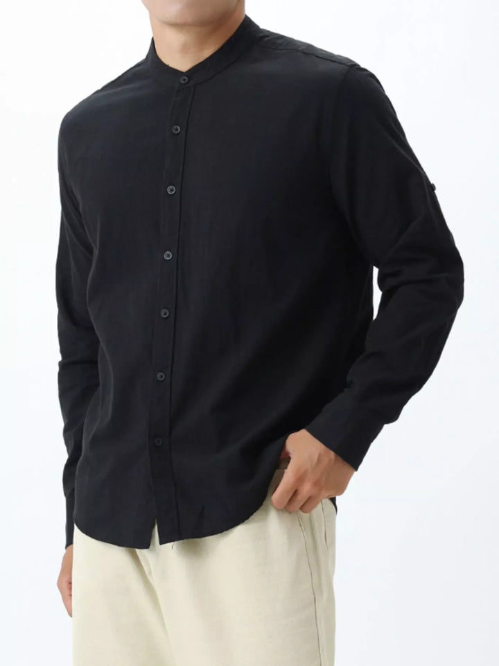 Men's Casual Mandarin Collar Long Sleeve Shirt