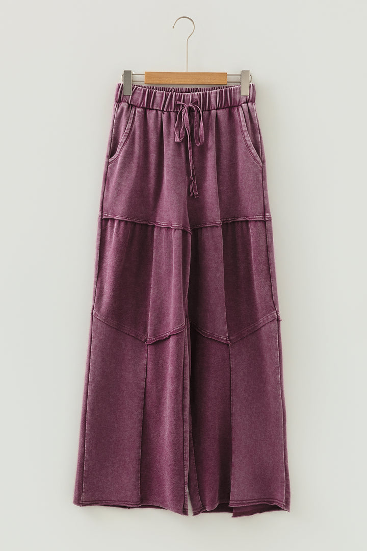 Wild Ginger Careys Mineral Wash Tiered Wide Leg Patchwork Drawstring Pants