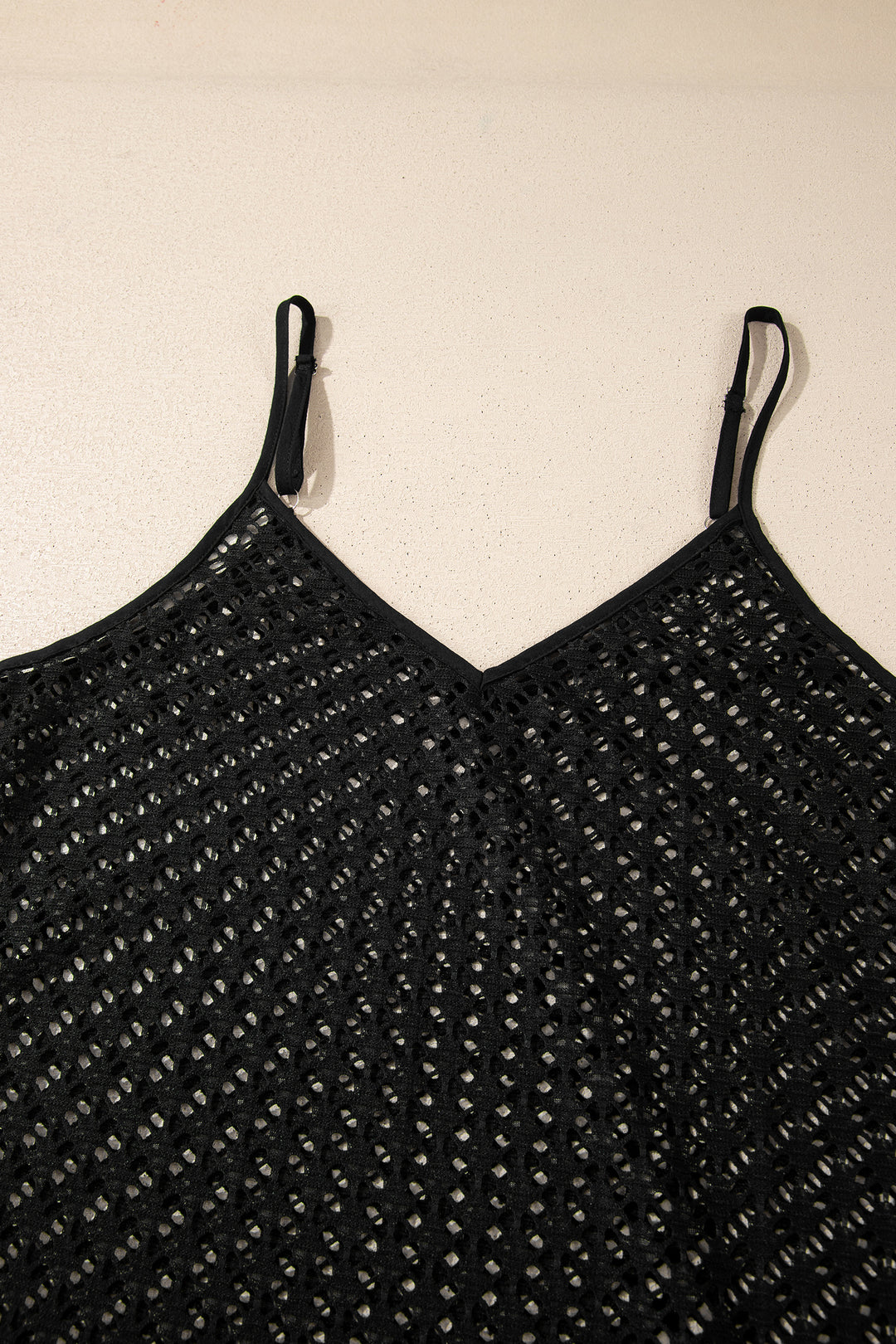 Black See Through Patterned Knit Ruffle Hem Patchwork Beach Cover Up