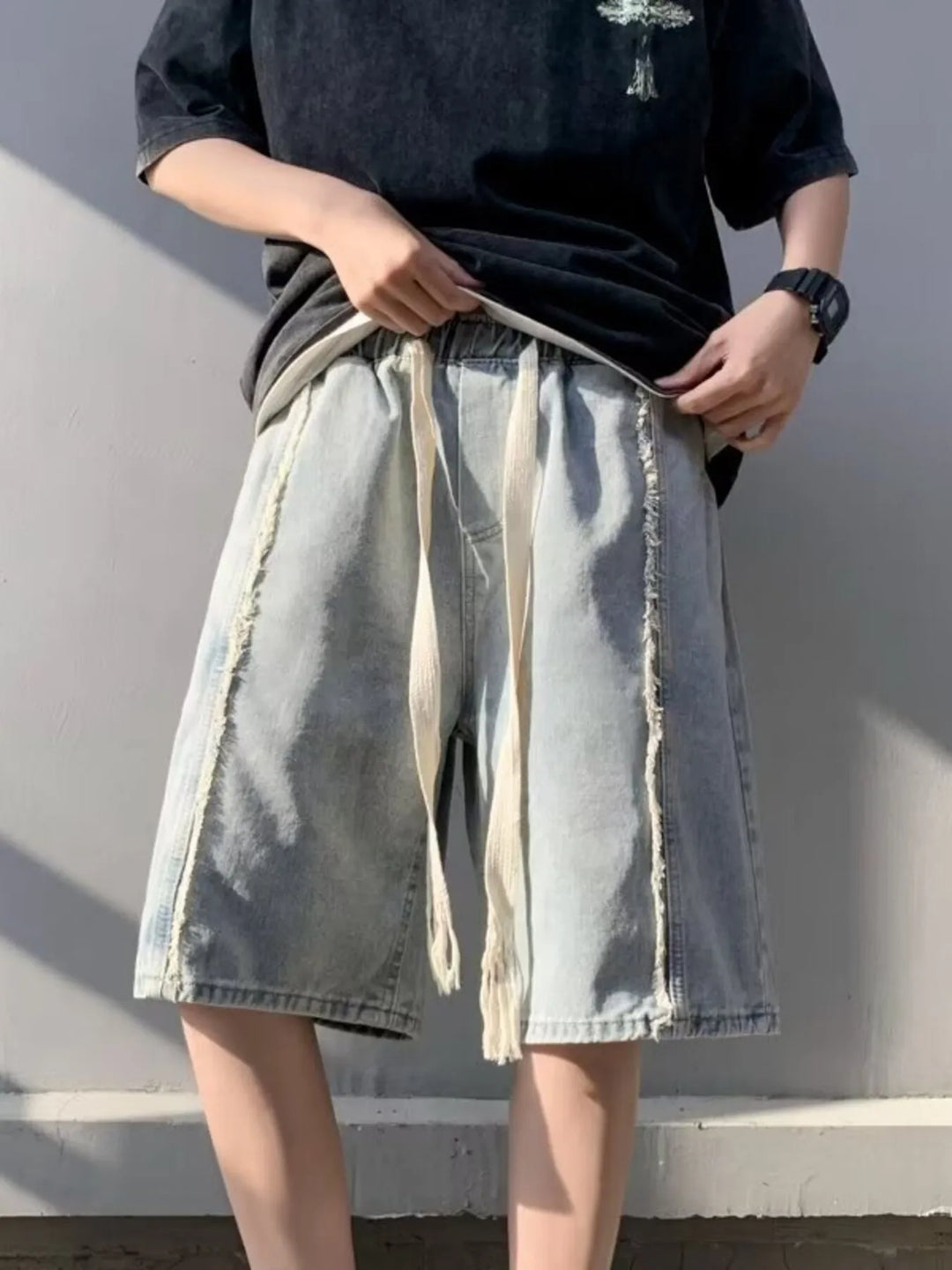 Men's Full Size Drawstring Denim Shorts with Pockets Plus Size