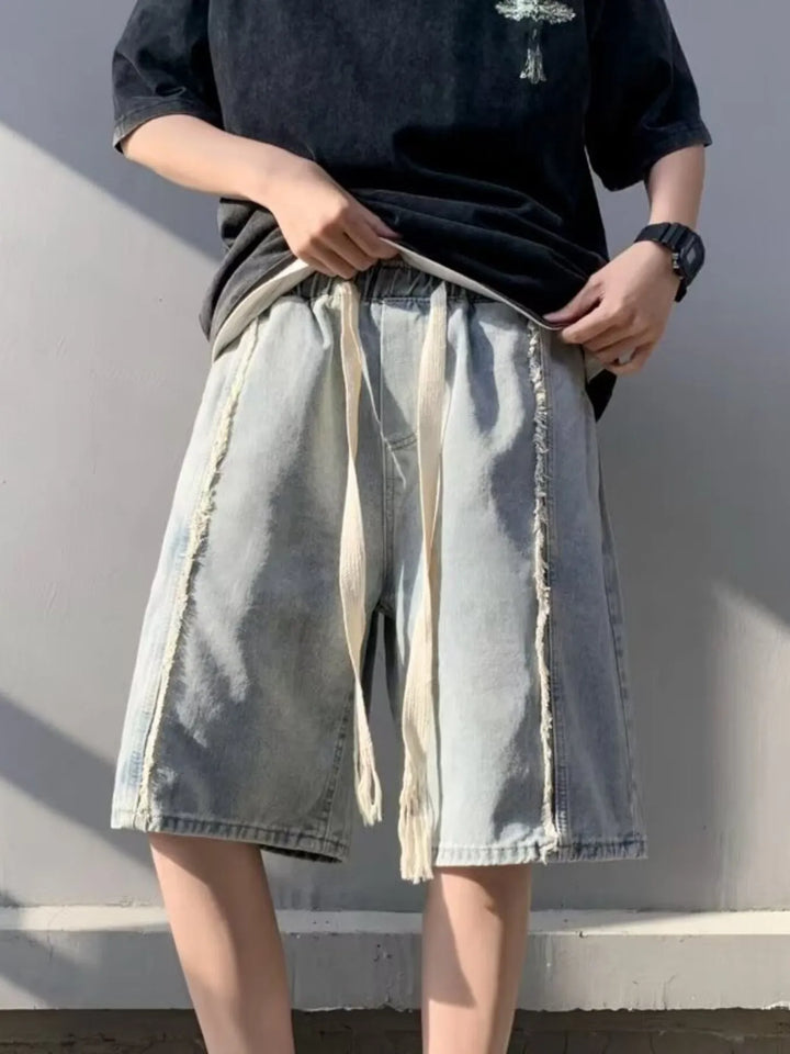 Men's Full Size Drawstring Denim Shorts with Pockets Plus Size