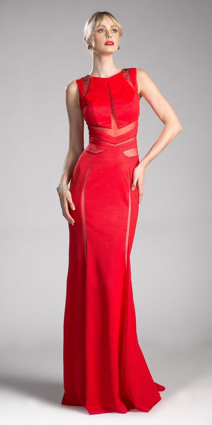 Cinderella Divine 84792 Sleeveless Sheer Cut Out Gown Beaded