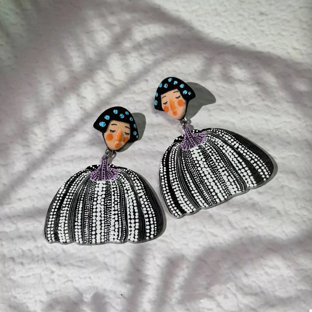 Whimsical Pumpkin Girl Dangle Earrings