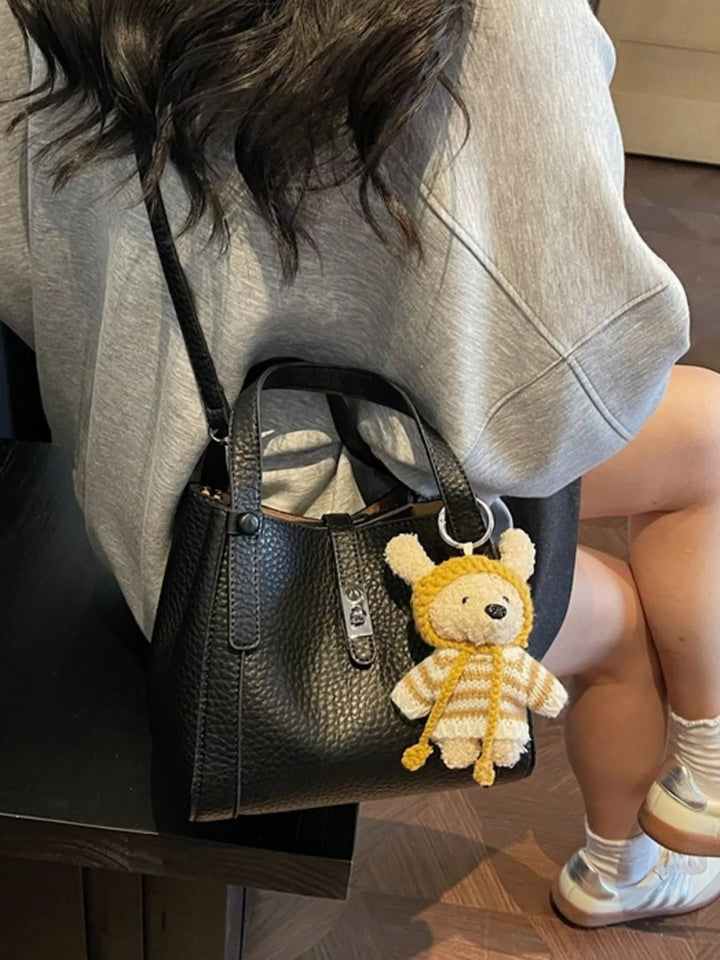 Bucket Crossbody Bag with Bear Charm