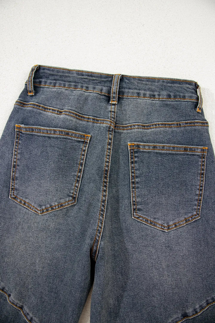 Exposed Stitching Loose Straight High Waist Jeans
