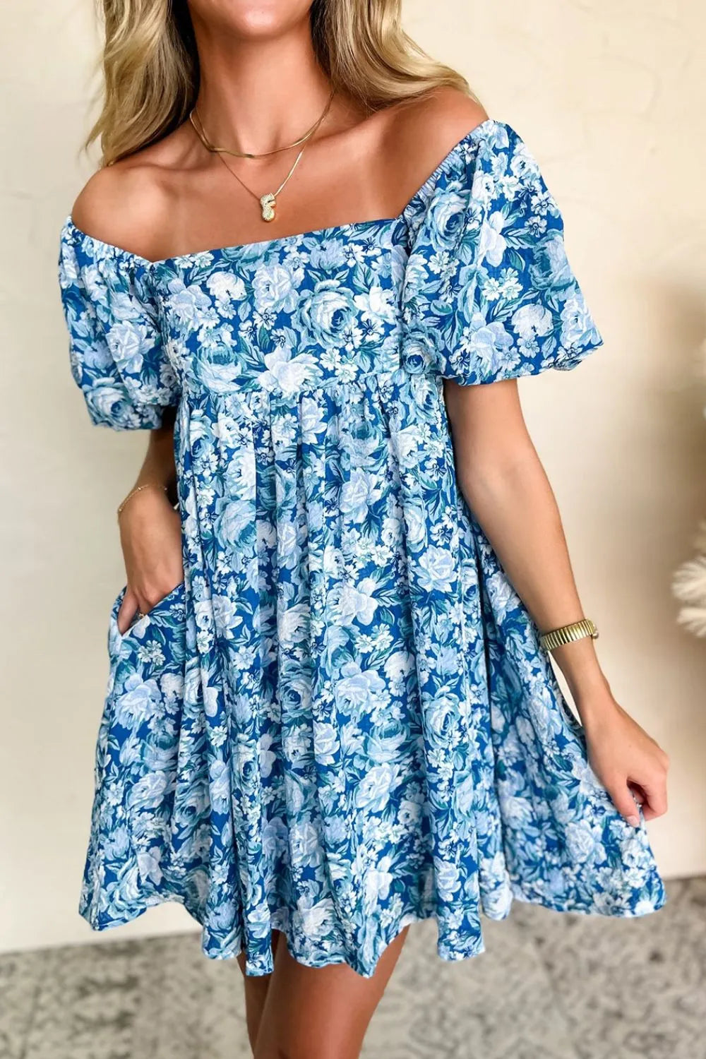 Floral Puff Sleeve Babydoll Mini Dress