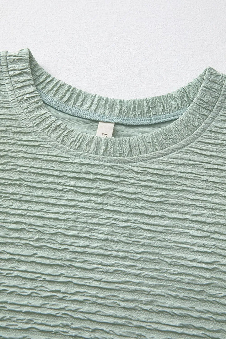 Solid Color Textured Crinkle Short Sleeve T Shirt Dress
