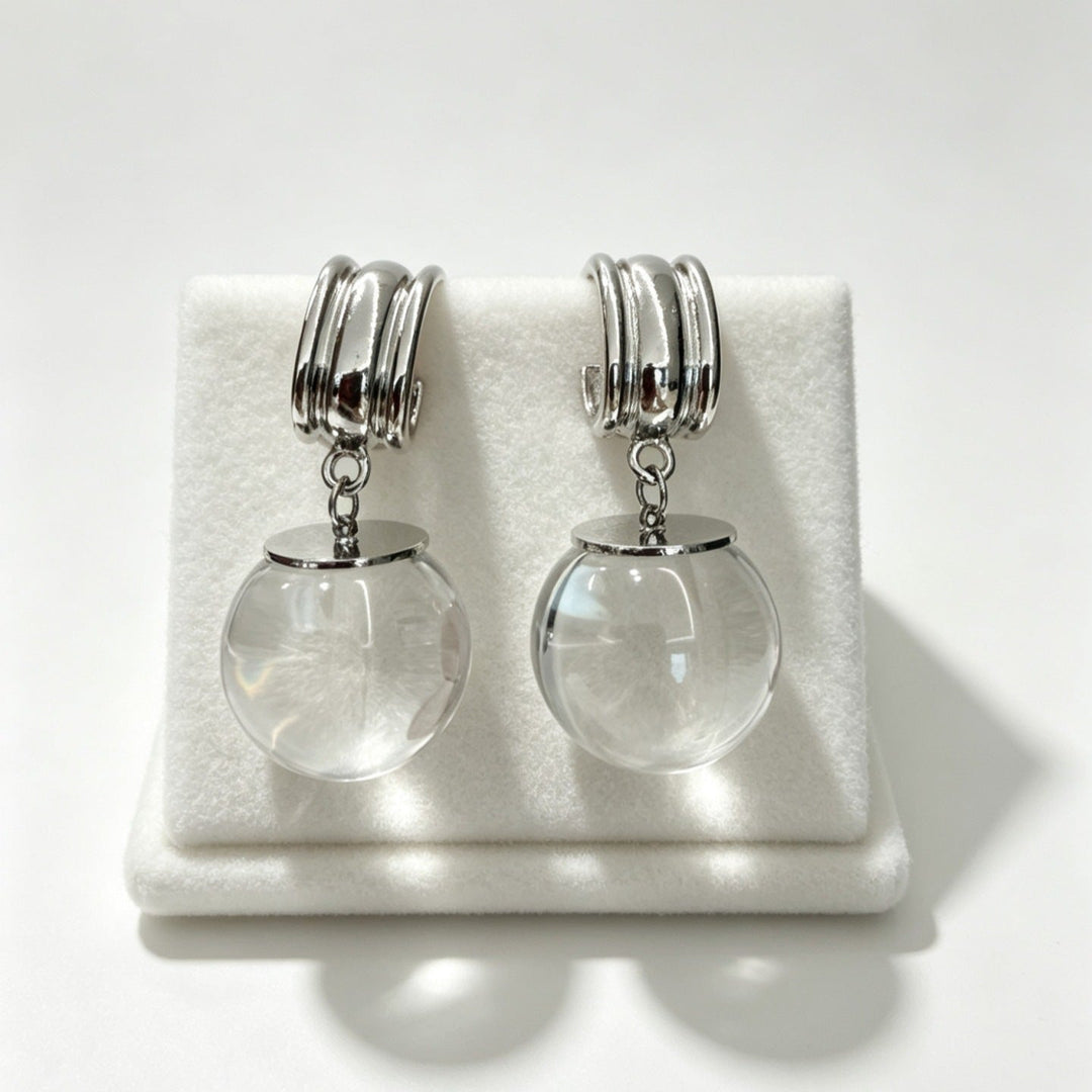 Monet Garden Colorful Crystal Ball C-Shaped Earrings French Style