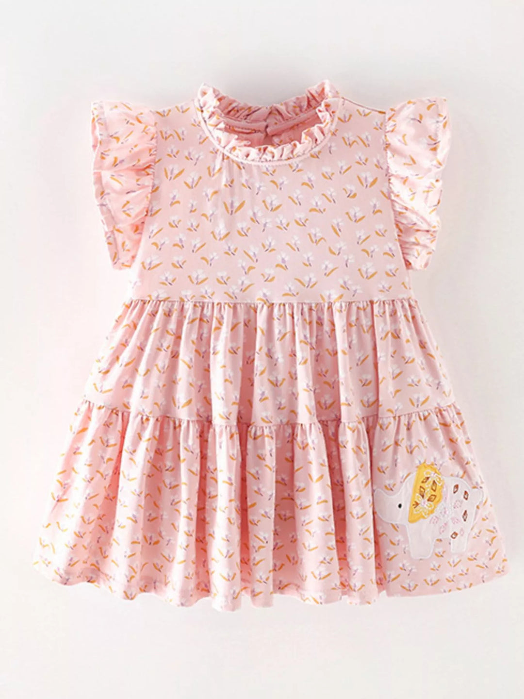 Children's Floral Print Ruffle Sleeve Tiered Dress