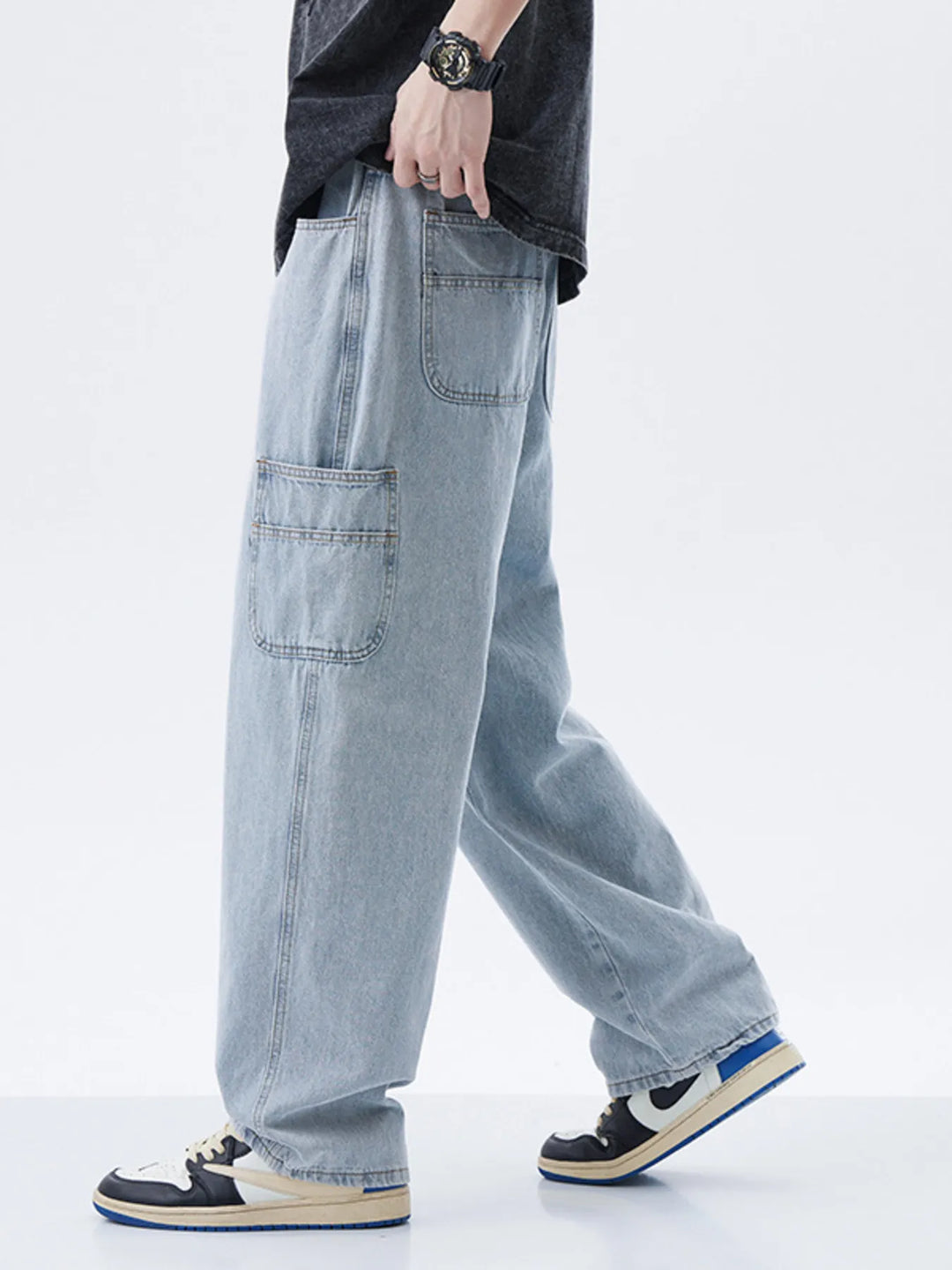 Men's Full Size Washed Wide Leg Jeans Plus Size