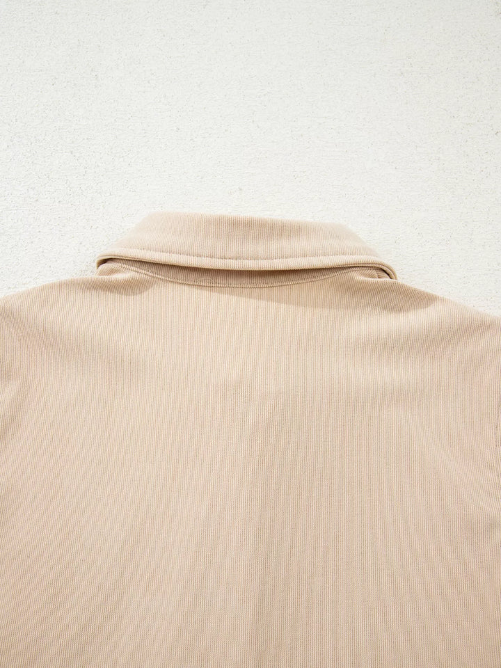 Corduroy Half Button Collared Long Sleeve Mini Dress