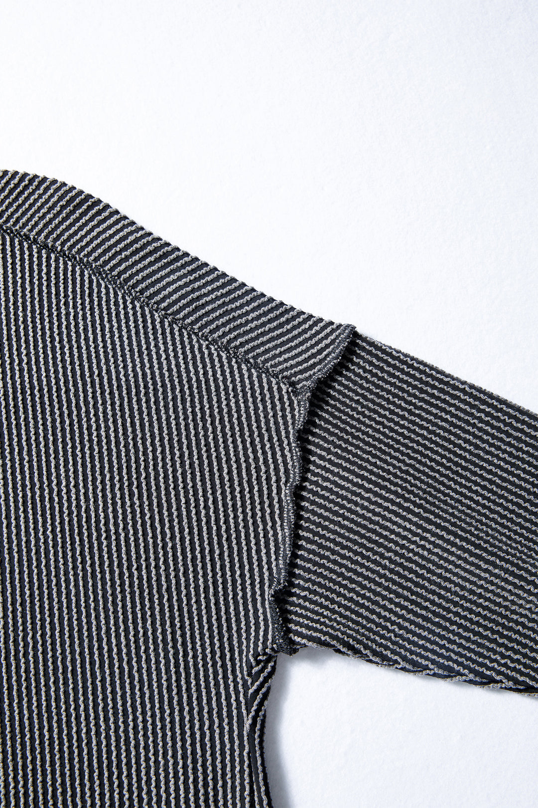 Black Twist Ribbed Exposed Seam Detail Long Sleeve Loose Top