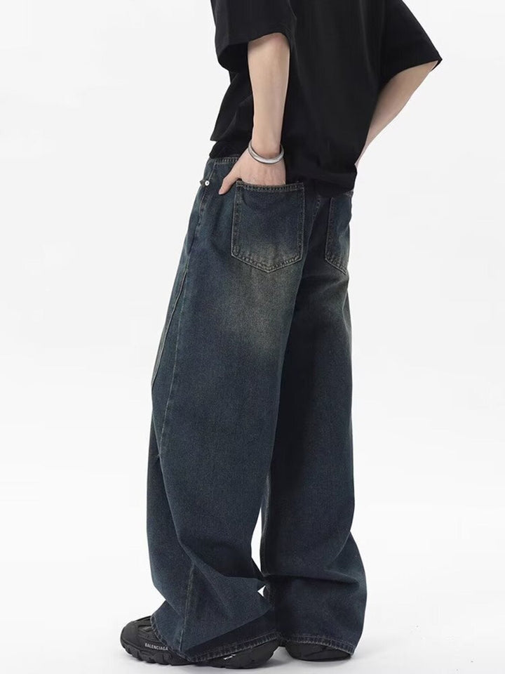 Men's Full Size Vintage Wash Wide Leg Jeans Plus Size